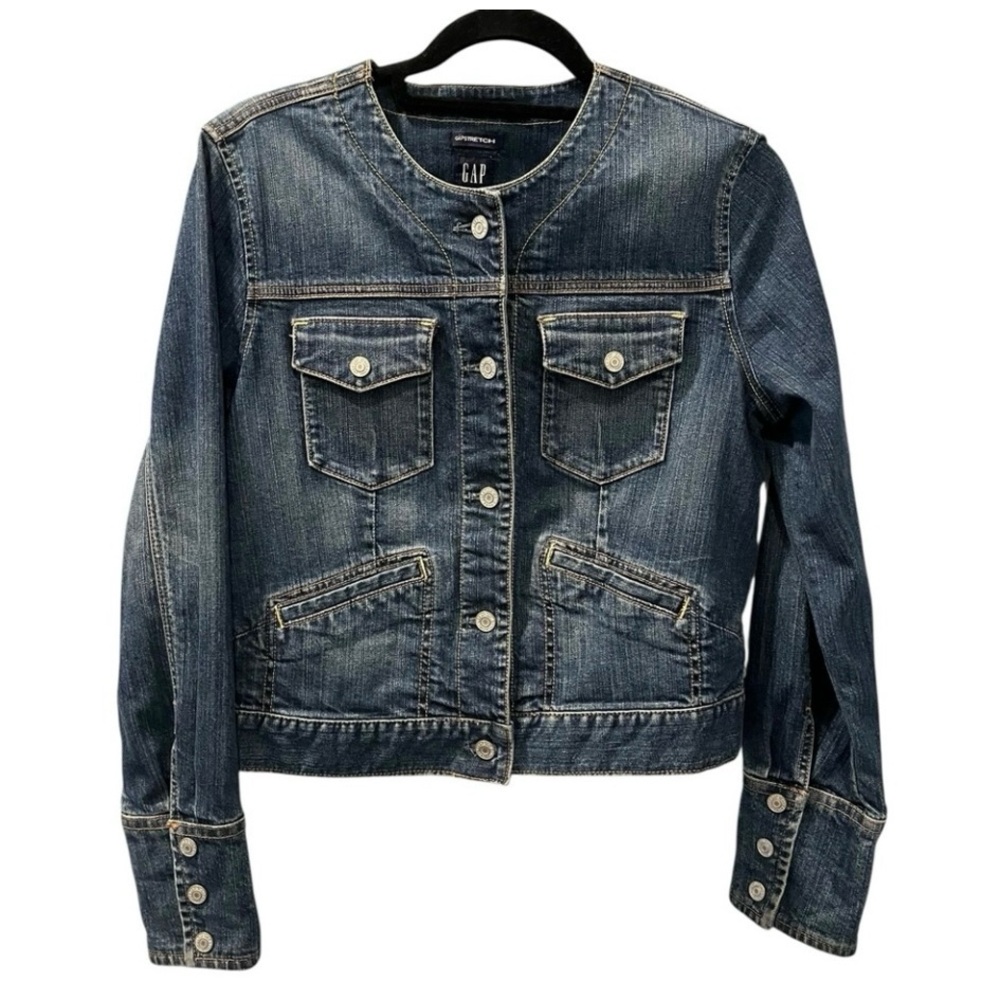 GAP Women's Classic Indigo Jean Jacket Collarless Size Medium Denim